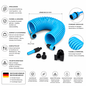 Wasserschlauch Spirale 10m Camping  Set Vanlife Gartenschlauch kompakt