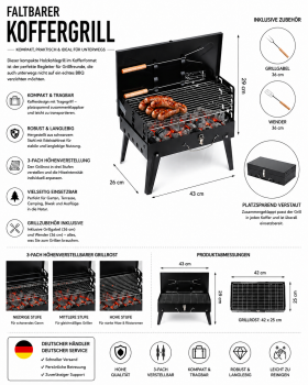 Grill Koffergrill Holzkohlegrill Klappgrill Campinggrill BBQ Zubehör Angeln