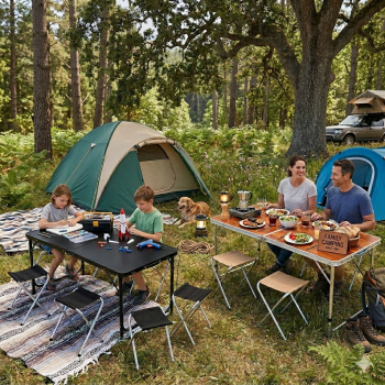 Preview: Campingtisch faltbar ALU 120 cm Set mit 4 Hocker Klapp- Gartentisch Koffertisch