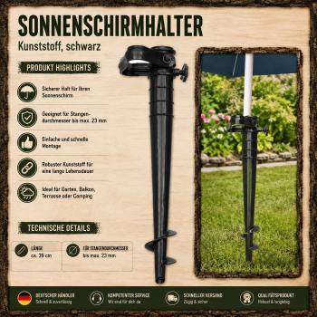 Preview: Sonnenschirmhalter Erdspieß Bodenhülse Schirmhalter Garten Camping Vanlife