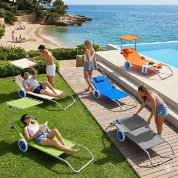 Alu Sonnenliege mit Dach Rollen Klappliege Liegestuhl Strandliege Garten