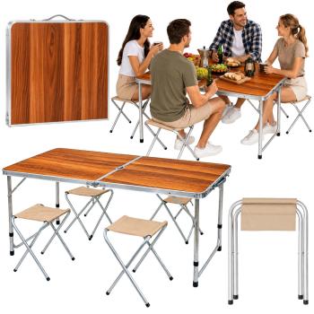 Preview: Campingtisch faltbar ALU 120 cm Set mit 4 Hocker Klapp- Gartentisch Koffertisch