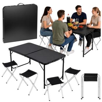 Campingtisch faltbar ALU 120 cm Set mit 4 Hocker Klapp- Gartentisch Koffertisch