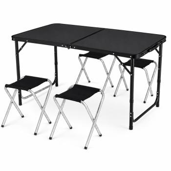 Campingtisch faltbar ALU 120 cm Set mit 4 Hocker Klapp- Gartentisch Koffertisch