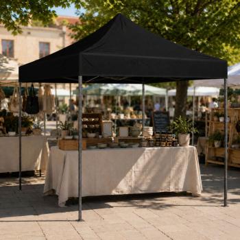 Profi Faltpavillon 3x3m STAHLGESTELL Wasserdicht 420D Expresszelt Schwarz