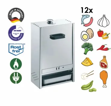 Peetz Edelstahl Räucherofen Räucherschrank Fisch Fleisch 60x39x28cm Schieber