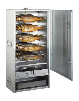 Preview: Peetz Edelstahl Räucherofen doppelwandig Schrank Fisch Fleisch 85x39x28cm Tür