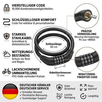 Preview: Fahrradschloss Zahlenschloss Kabelschloss 60cm Fahrrad Code Schloss 4-Stellig