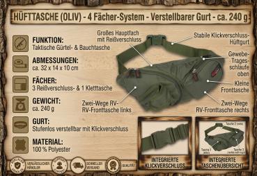 Preview: Taktische Hüfttasche Oliv Gürteltasche Bauchtasche Outdoor Sport 4 Fächer Tasche