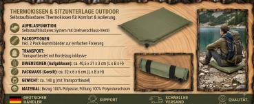 Preview: Thermokissen Selbstaufblasbar Oliv Sitzkissen Outdoor Camping Isokissen Kissen