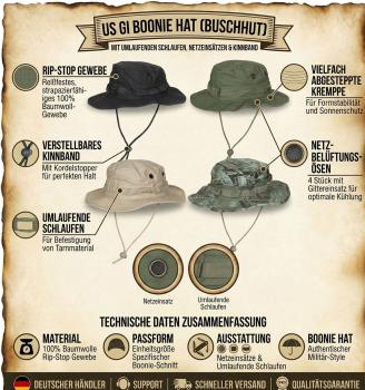 Preview: US GI Buschhut Boonie Hat Anglerhut Fischerhut Rip Stop 100% Baumwolle Mütze