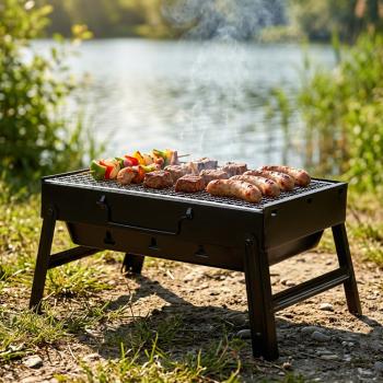 Holzkohlegrill Grill Klappgrill Koffergrill Campinggrill Tragbar BBQ 40cm Angeln
