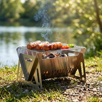 Edelstahl Holzkohlegrill Camping Klappgrill Faltgrill Mini Grill 28x18x12cm