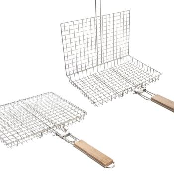 Preview: Grillkorb verchromt Grillrost Gemüsekorb Fisch Fleisch Grillzubehör 32x22,5cm