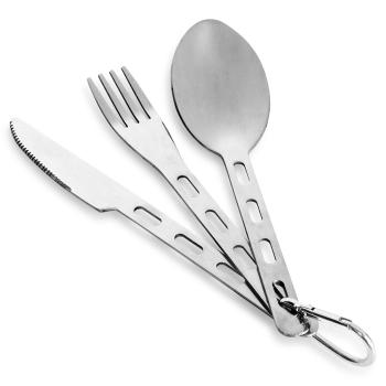 Preview: Outdoor Campingbesteck Set Edelstahl Reisebesteck Karabiner Camping Besteck