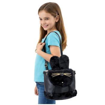 Preview: Lean Kinderrucksack Plüschohren Verstellbarer Riemen Schwarz 22cm 4L Rucksack