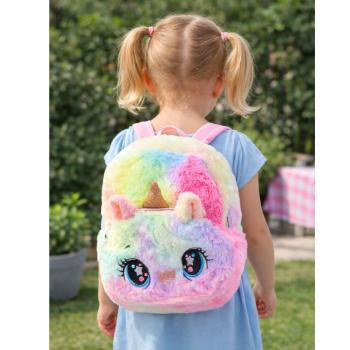 Preview: Lean Kinderrucksack Plüsch Einhorn Regenbogen Bunt 20cm 3L Rucksack
