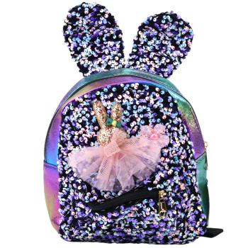 Lean Kinderrucksack Pailletten Hasenohren Dunkel Bunt 22cm 4,4L Rucksack