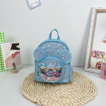 Preview: Lean Kinderrucksack mit Pailletten Mausohren Blau 22cm 3L Rucksack