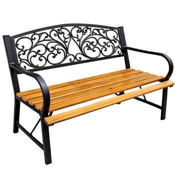 Gartenbank Parkbank für Terrasse Garten Metall Holz 2.5-Sitzer 118 cm Sitzbank