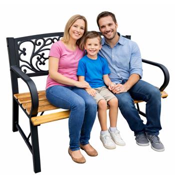 Preview: Gartenbank Parkbank für Terrasse Garten Metall Holz 2.5-Sitzer 118 cm Sitzbank