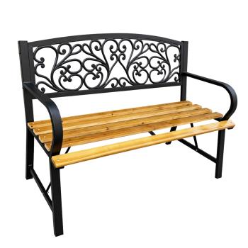Gartenbank Parkbank für Terrasse Garten Metall Holz 2.5-Sitzer 118 cm Sitzbank