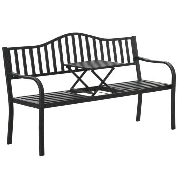 Gartenbank Terrasse Garten Metall 3 Sitzplätze Schwarz 150 cm mit Tisch Parkbank