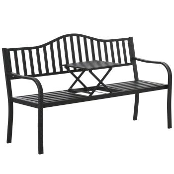 Gartenbank Terrasse Garten Metall 3 Sitzplätze Schwarz 150 cm mit Tisch Parkbank