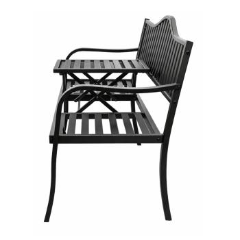 Preview: Gartenbank Terrasse Garten Metall 3 Sitzplätze Schwarz 150 cm mit Tisch Parkbank
