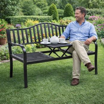 Gartenbank Terrasse Garten Metall 3 Sitzplätze Schwarz 150 cm mit Tisch Parkbank