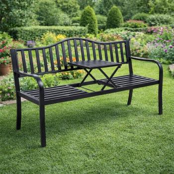 Gartenbank Terrasse Garten Metall 3 Sitzplätze Schwarz 150 cm mit Tisch Parkbank