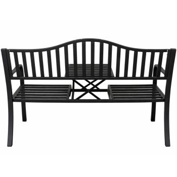 Gartenbank Terrasse Garten Metall 3 Sitzplätze Schwarz 150 cm mit Tisch Parkbank
