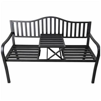 Gartenbank Terrasse Garten Metall 3 Sitzplätze Schwarz 150 cm mit Tisch Parkbank