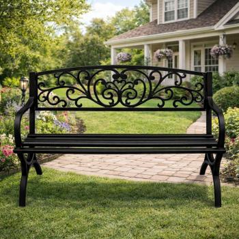 Gartenbank Sitzbank Terrasse Metall 2.5-Sitzer Gartenmöbel schwarz 127 cm schick