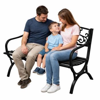 Preview: Gartenbank Sitzbank Terrasse Metall 2.5-Sitzer Gartenmöbel schwarz 127 cm schick