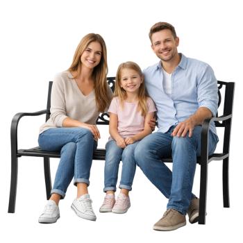 Preview: Gartenbank Terrasse Metall 3-Sitzer Parkbank robust schwarz 127 x 60 x 89 cm