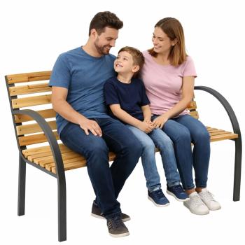 Preview: Gartenbank Holz Metall Sitzbank wetterfest 2 Sitzer Outdoor für Terasse Balkon