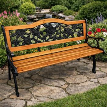 Gartenbank Parkbank Holz Metall Gartenmöbel Rückenlehne 2.5 Sitzer Sitzbank NEU