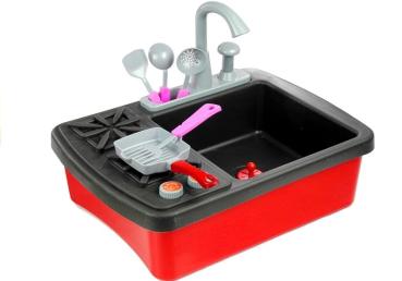 Preview: Lean Spüle Küche mit Zubehör Pfanne Becher Löffel Teller für Kinder Spielset