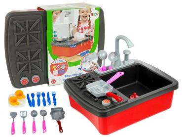 Lean Spüle Küche mit Zubehör Pfanne Becher Löffel Teller für Kinder Spielset