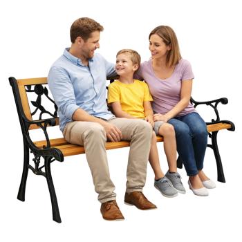 Preview: Gartenbank aus Holz Metall Parkbank Rosenmotiv Sitzbank Gartenmöbel 2.5 Sitzer