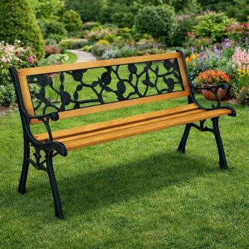 Gartenbank aus Holz Metall Parkbank Rosenmotiv Sitzbank Gartenmöbel 2.5 Sitzer