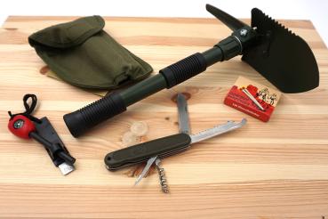 Bushcraft Survival Set Klappspaten BW Taschenmesser Feuerstarter Outdoor Kit