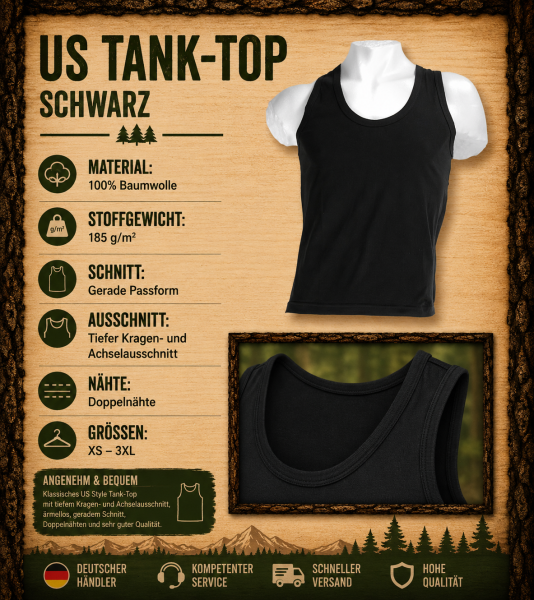 US Tank Top Schwarz 100% Baumwolle Herren Muskelshirt Army XS-3XL