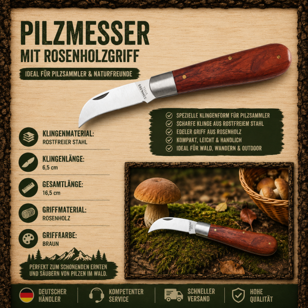 Pilzmesser Rosenholz Pilzsammlermesser Edelstahl Klappmesser Outdoor