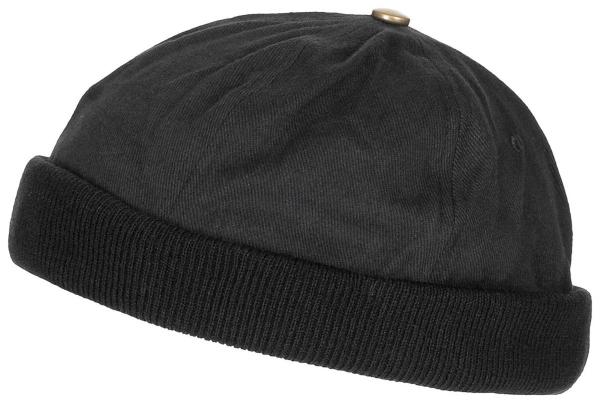 Docker Cap Schirmlos Mütze Schwarz Klettverschluss 100% Baumwolle Seemannsmütze