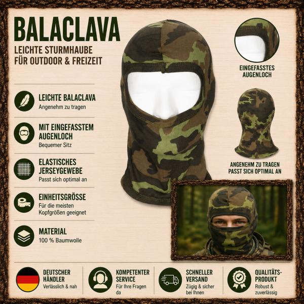 Balaclava Sturmhaube 1-Loch Tarn Camo 100% Baumwolle BW Outdoor Jagd Airsoft