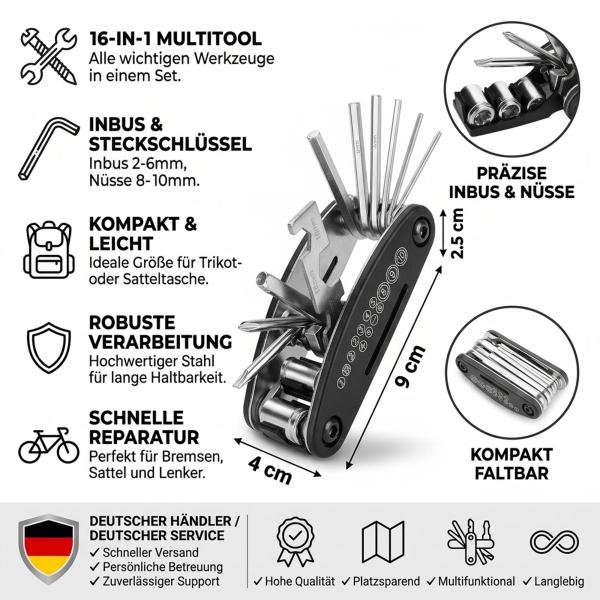 Fahrrad Werkzeug 16in1 Multitool Inbusschlüssel Werkzeugset Reparatur Unterwegs