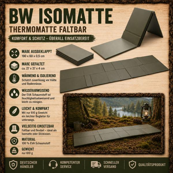 BW Isomatte Mil-Tec Faltbar EVA Thermomatte Bundeswehr Oliv Campingmatte 190x60