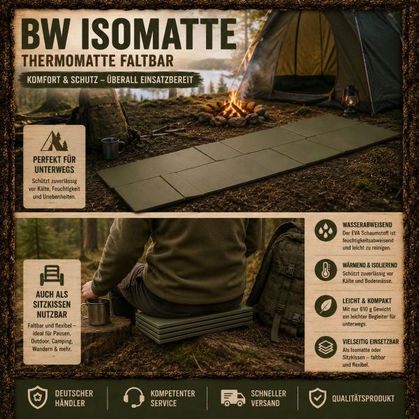 BW Isomatte Mil-Tec Faltbar EVA Thermomatte Bundeswehr Oliv Campingmatte 190x60